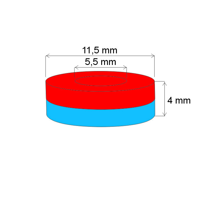 Neodym-Ringmagnet Dm.11,5xDm.5,5x4 N 80 °C, VMM4-N30
