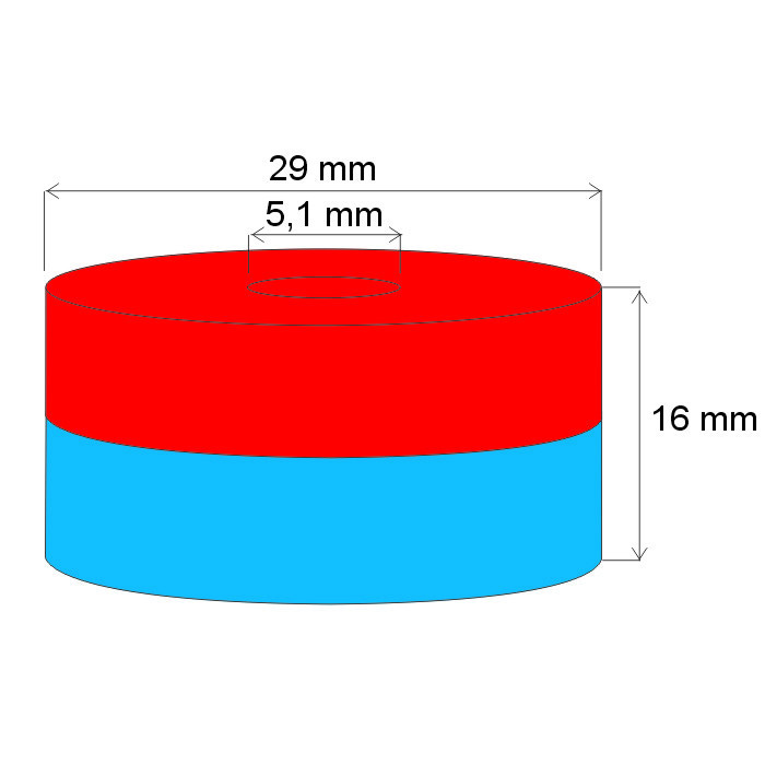 Neodym-Ringmagnet Dm.29xDm.5,1x16 N 120 °C, VMM4H-N35H