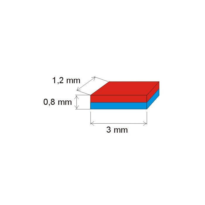Neodym-Quadermagnet 3x1,2x0,8 N 80 °C, VMM4-N35