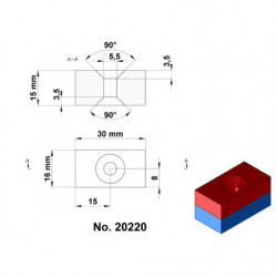 Neodym-Quadermagnet 30x16x15 N 120 °C, VMM5H