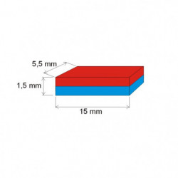 Neodym-Quadermagnet 15x5,5x1,5 P 80 °C, VMM8-N45