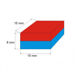 Neodym-Quadermagnet 15x15x8 N 80 °C, VMM7-N42