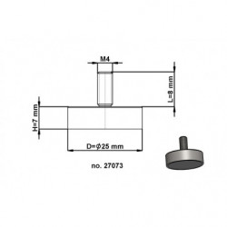 Flachgreifer mit Gewindezapfen Dm. 25 x Höhe 7 mm mit Außengewinde M4, Gewindelänge 8 mm