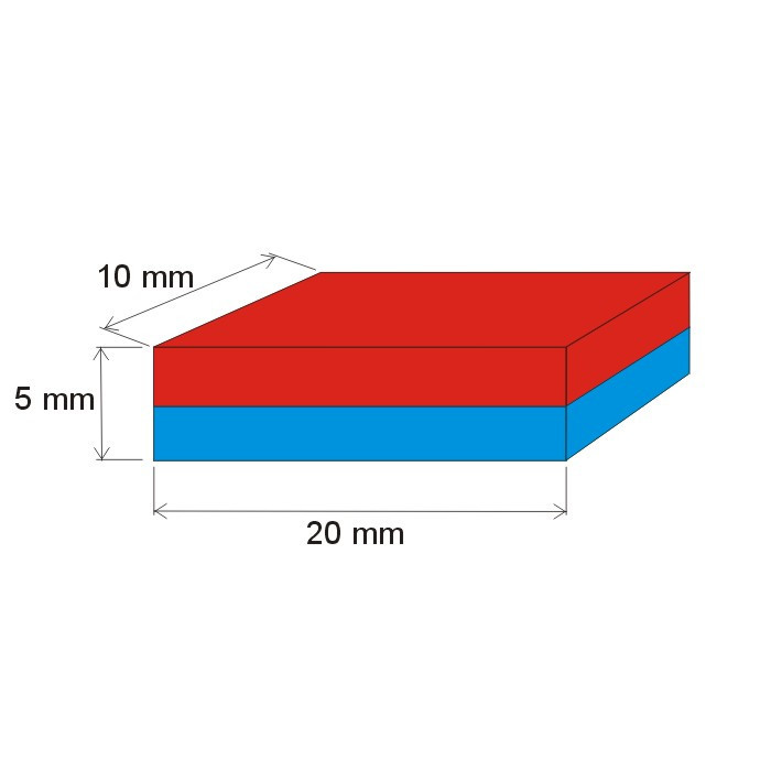 Neodym-Quadermagnet 20x10x5 N 80 °C, VMM7-N42