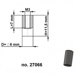 Zylindermagnet Dm. 6 x Höhe 11,5 mm mit Innengewinde M3, Gewindelänge 7 mm