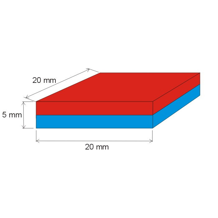 Neodym-Quadermagnet 20x20x5 N 80 °C, VMM7-N42