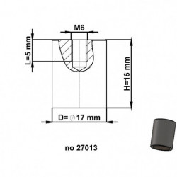 Zylindermagnet Dm. 17 x Höhe 16 mm mit Innengewinde M6. Gewindelänge 5 mm