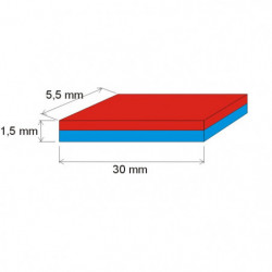 Neodym-Quadermagnet 30x5,5x1,5 P 150 °C, VMM8SH-N45SH