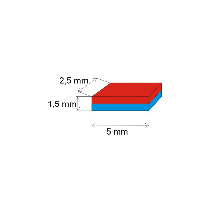 Neodym-Quadermagnet 5x2,5x1,5 N 120 °C, VMM65H-N44H
