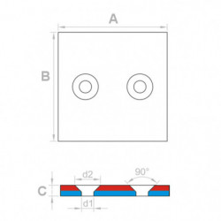 Neodym Quadermagnet mit Loch für eine Senkkopfschraube 40 x 40 x 4 N 80 °C, VMM4-N35