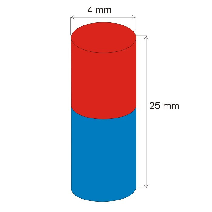 Neodym-Zylindermagnet Dm.4x25 N 80 °C, VMM7-N42