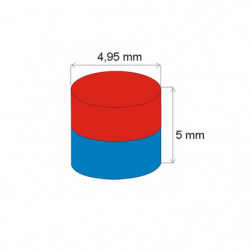 Neodym-Zylindermagnet Dm.4,95x5 N 80 °C, VMM4-N35