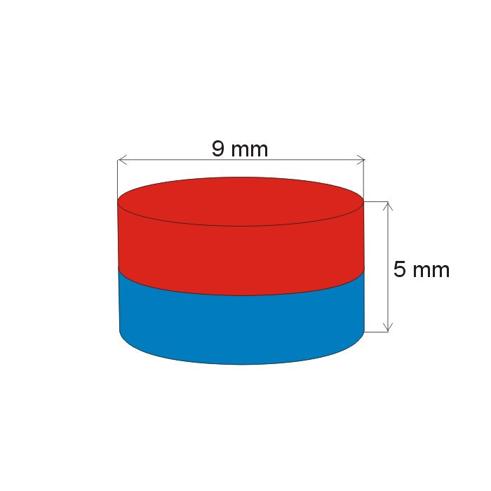 Neodym-Zylindermagnet Dm.9x5 N 80 °C, VMM10-N50