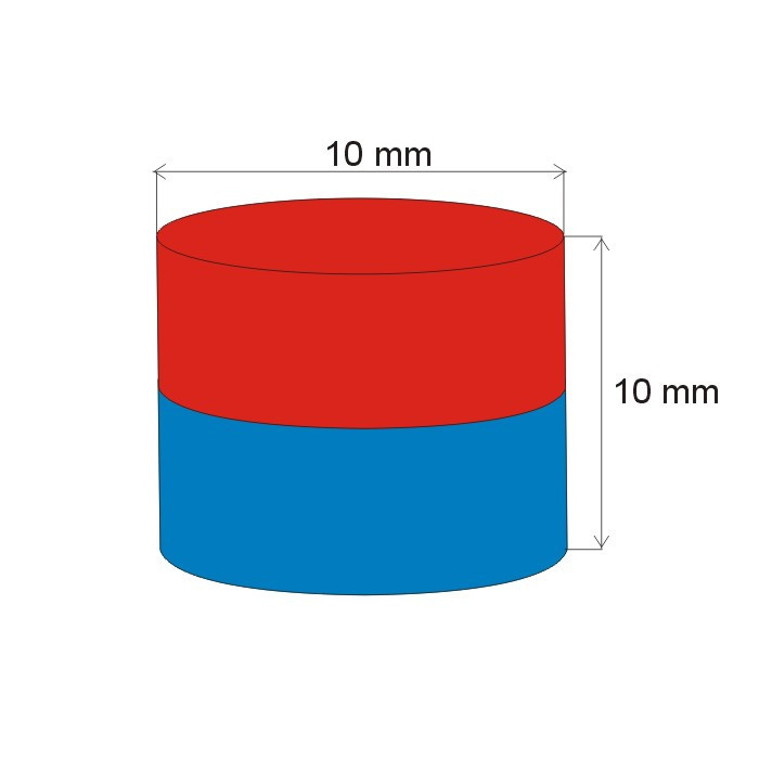 Neodym-Zylindermagnet Dm.10x10 N 80 °C, VMM8-N45