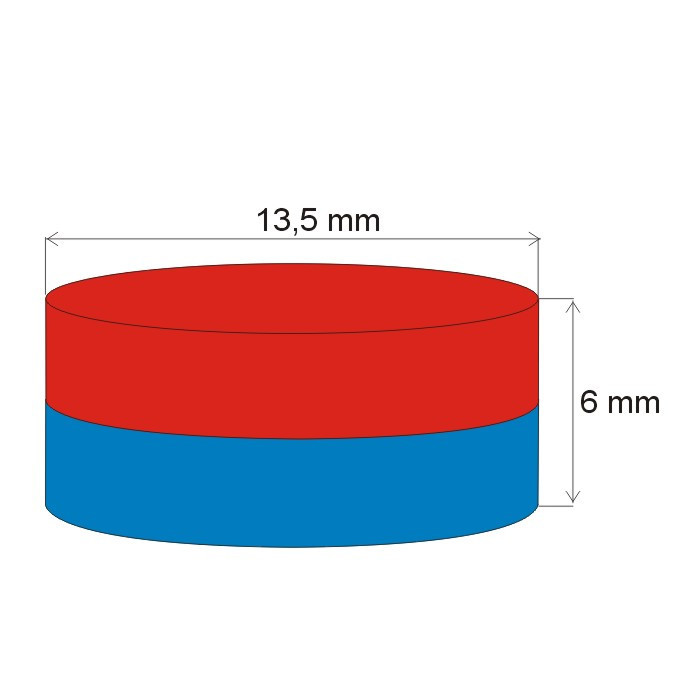 Neodym-Zylindermagnet Dm.13,5x6 N 80 °C, VMM7-N42
