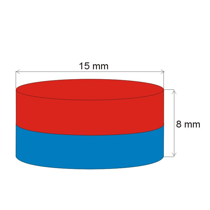 Neodym-Zylindermagnet Dm.15x8 N 80 °C, VMM7-N42