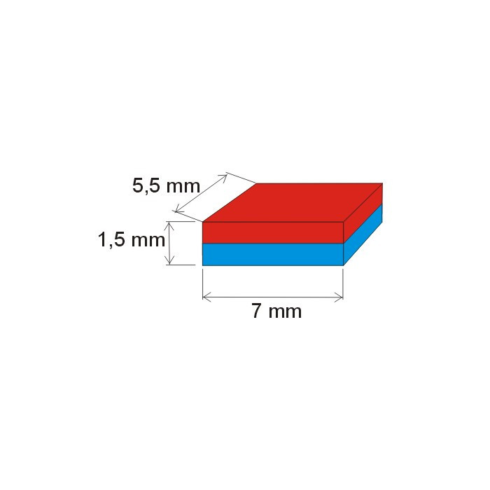 Neodym-Quadermagnet 7x5,5x1,5 P 150 °C, VMM6SH-N40SH