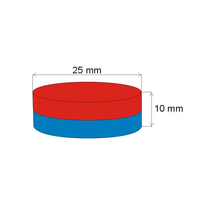 Neodym-Zylindermagnet Dm.25x10 N 80 °C, VMM6-N40