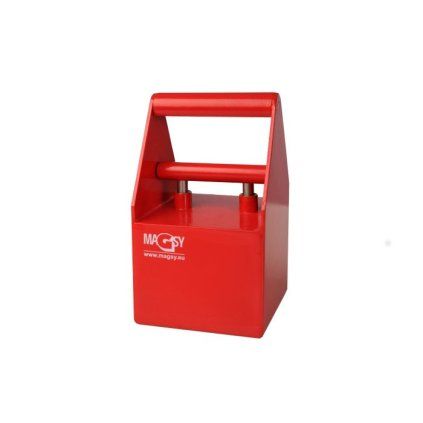 Manueller magnetischer Spänesammler mit rotem Griff und quadratischer Wirkfläche